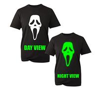 Ghost Face Glow in The Dark T-Shirt, Funny Halloween Scary Pumpkin Xmas Festive Unisex Kids Adults Top (Black, S)