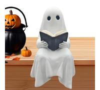 Ghost Figure - Ghost Reading a Book | Cute Spooky Ghosts Statue Ornaments | Collectible Sitting Scene Ornament Halloween Prop for Porch Haunted House Windowsill Mantel or Fireplace Decor
