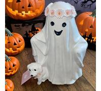 Ghost Figure Walking Dog,Tabletop Halloween Sculpture - Cute Resin Figurines Ornaments for Desk Table Mantle Fireplace Bookshelf Home Decor Halloween Display