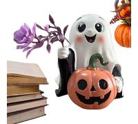 Ghost Figurine | Ghost Table Decor with Pumpkin | Resin Halloween Figurine, Desktop Ornament for Indoor Outdoor Bookshelf Bedroom Mantel Fireplace Table Garden