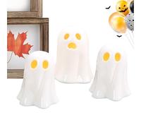 Ghost Figurine, Halloween LED Lighted Sculpture Set, 3-Piece Cute Miniature Ornaments for Haunted House, Mantel, Shelf, Windowsill, Fireplace, Perfect for Spooky Seasonal Decoration