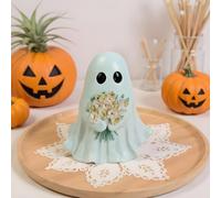 Ghost Figurine,Halloween Resin Ghost Ornament with Flowers - Warm Spooky Figure Decoration for Desktop Home Garden Living Room Tabletop Window Workplace Cabinet Holiday Bedroom Entryway