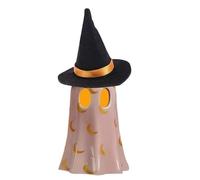 Ghost Figurine Home Decor,Small Halloween Sculpture | Cute Lighted Ghost Wearing Witch Hat Figurine Resin for Dressing Table Bedside Windowsill Bookshelf Display Cabinet
