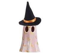 Ghost Figurine - Small Halloween Sculpture | Decorative Ghosts | Resin Lighted Ghost Wearing Witch Hat Figurine For Windowsill Dressing Table Bookshelf Bedside Nightstand Display Cabinet - 10x7x7cm
