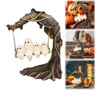 Ghost Figurine,Swing Ghost Figure,Halloween Cute Ghosts Tree Swings Decor,Swinging Shadows Ghosts On A Tree Swing for Desktop Bookshelf Decoration (A)