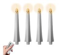 Ghost Flameless Taper Candles with Remote and Timer, Halloween Ghost Flameless Taper Candles Flickering Battery Operated, 3D Wick White LED Taper Candles, LED Dinner Candles For Halloween Decor (4PCS)