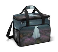 Ghost Floating over Lavender Fields Camping Cooler Bag Insulated Beach Coolers Portable Leak Proof Bags with Shoulder Strap