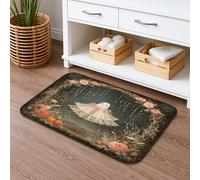 Ghost Floral Quick Dry Bath Mat, Vintage Rose Pumpkin Absorbent Non Slip Shower Mat, Halloween Flannel Washable Bath Rugs Decorative 20x32 Inch