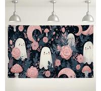 Ghost Floral Wall Backdrop, Cute Spooky Party Decorations, Dark Floral Background for Halloween Photo Booth Supplies 71x43 Inch