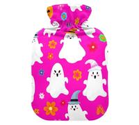 Ghost Flower Halloween Pink Hot Water Bottle with Cover for Pain Relief Bed Warmer for Neck, 1L