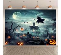 Ghost Halloween Castle Witch Bat Graveyard Background - Party Decoration Photography Props