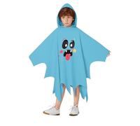 Ghost Halloween Costume for Kids, Glow in the Dark Scary Ghost Cape with Hood and Pumpkin Treat Bucket, Bra Glasses, Soft Poncho Outfit Themed Events Costume Cloak Party Dress Party Cloak