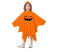 Ghost Halloween Costume for Kids, Glow in the Dark Scary Ghost Cape with Hood and Pumpkin Treat Bucket, Bra Glasses, Soft Poncho Outfit, Party Dress for Boys and Girls