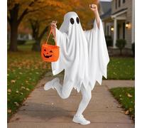 Ghost Halloween Costumes, White Hoodless Ghost Cape Kids, Spooky Ghosts Cloak, With Pumpkin Bag, For Children Girls Events Party Festival Birthday