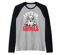 Ghost Halloween Lets Go Ghouls Funny Halloween Men Women Kid Raglan Baseball Tee