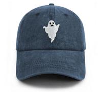 Ghost Hat Halloween Baseball Cap Embroidered Spooky Hat Adjustable Hats for Men Women Unisex Style Headwear(Dark Blue)