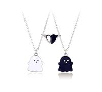 Ghost Heart Matching Necklace Set Stainless Steel Funny Enamel Black White Ghost Love Hearts Mutual Attract Pendant Necklace for Women Men Couples Friendship BFF Halloween Birthday Party Fashion