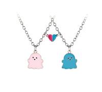 Ghost Heart Matching Necklace Set Stainless Steel Funny Enamel Black White Ghost Love Hearts Mutual Attract Pendant Necklace for Women Men Couples Friendship BFF Halloween Birthday Party Fashion