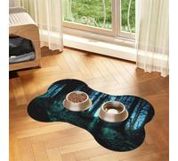 Ghost Hid Behind The Trees Bone-Shaped Absorbent Pet Feeding Mat, Printed Pu Leather Dog Food Mat Cat Bowl Mat With Non-Slip Rubber Backing,Waterproof