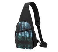 Ghost Hid Behind The Trees Casual Sling Bag Crossbody Shoulder Pack,Durable Polyester Chest Bag with Multiple Pockets and Key Holder,Adjustable Strap for Men Women
