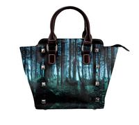 Ghost Hid Behind The Trees Genuine Leather Crossbody Satin Bag With Studs And All-Over Print,Adjustable Detachable Strap, Elegant Spacious Tote Purse For Women
