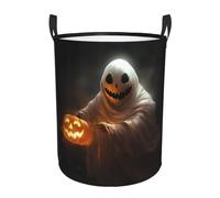 Ghost Holding A Jack O Lantern Waterproof Polyester Fabric Single-Layer Laundry Hamper With Full Print Design,Sturdy Pe Rim,Dual Handles,For Home Car Storage
