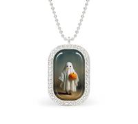 Ghost Holding An Orange Pumpkin Rectangle Pendant Necklace Silver Women Jewelry Alloy Keychain Tag Jewelry