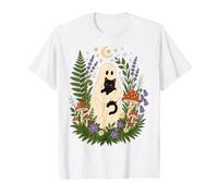 Ghost Holding Black Cat Cottagecore Botanical Floral Value Graphic T-Shirt, Men, White, S