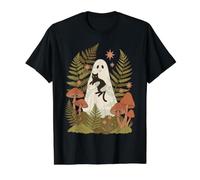 Ghost Holding Black Cat Cottagecore Botanical Mushrooms Value Graphic T-Shirt, Men, Black, M