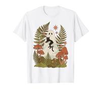 Ghost Holding Black Cat Cottagecore Botanical Mushrooms Value Graphic T-Shirt, Men, White, S