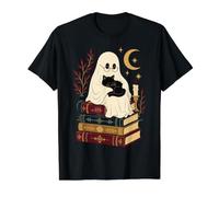 Ghost Holding Black Cat Dark Academia Book Lover Value Graphic T-Shirt, Men, Black, XL