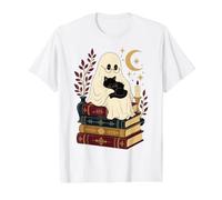 Ghost Holding Black Cat Dark Academia Book Lover Value Graphic T-Shirt, Men, White, S
