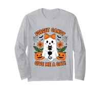 Ghost Holding Black Cat Floral Forget Candy Give Me A Cat Long Sleeve T-Shirt