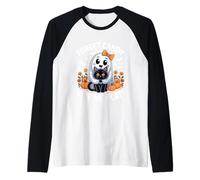 Ghost Holding Black Cat Floral Forget Candy Give Me A Cat Raglan Baseball Tee
