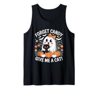 Ghost Holding Black Cat Floral Forget Candy Give Me A Cat Tank Top