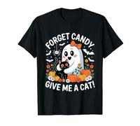 Ghost Holding Black Cat Floral Forget Candy Give Me A Cat Value Graphic T-Shirt, Men, Black, L