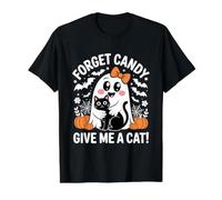Ghost Holding Black Cat Floral Forget Candy Give Me A Cat Value Graphic T-Shirt, Men, Black, L