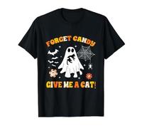 Ghost Holding Black Cat Forget Candy Give Me A Cat Groovy Value Graphic T-Shirt, Men, Black, L
