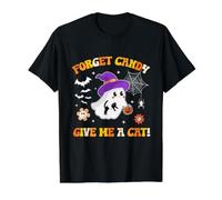 Ghost Holding Black Cat Groovy Forget Candy Give Me A Cat Value Graphic T-Shirt, Men, Black, L