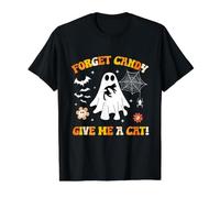 Ghost Holding Black Cat Groovy Forget Candy Give Me A Cat Value Graphic T-Shirt, Men, Black, S