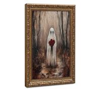 Ghost Holding Roses, Dark Academia Canvas Poster Bedroom Decor Landscape Office Room Decor Gift 12" L X 18" W