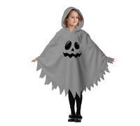 Ghost Hooded Cape Costume for Kids, Halloween Cosplay Poncho with Smiling Face Print, Jagged Edge Cloak for Stage Performance Masquerade Party