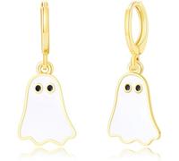 Ghost Hoop Earrings for Women Gold Silver Plated Funny Enamel Black White Ghosts Pumpkin Skull Spooky Huggie Drop Earrings for Halloween Cosplay Party Christmas Holiday Jewelry Accessories, S, Metal