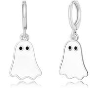 Ghost Hoop Earrings for Women Gold Silver Plated Funny Enamel Black White Ghosts Pumpkin Skull Spooky Huggie Drop Earrings for Halloween Cosplay Party Christmas Holiday Jewelry Accessories, S, Metal