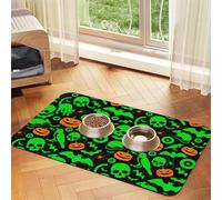 Ghost Horror Halloween Pumpkin Patterned Pet Feeding Mat with Water-Absorbing PU Top & Rubber Base - Anti-Slip Dog Cat Food Mat for Cats, Dogs & Pets, 30x45cm