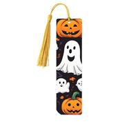 Ghost Horror Halloween Pumpkin Print Wooden Bookmarks Colorful Tassels,Decor Crafts,Book Lovers' Delight Accessories
