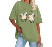 Ghost Horse Shirt Halloween Horse Ghost Tee Funny Spooky Season Short Sleeve T-Shirts Green