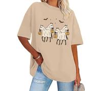 Ghost Horse Shirt Halloween Horse Ghost Tee Funny Spooky Season Short Sleeve T-Shirts Khaki