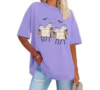 Ghost Horse Shirt Halloween Horse Ghost Tee Funny Spooky Season Short Sleeve T-Shirts Light Purple