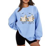 Ghost Horse Sweatshirt Halloween Horse Ghost Hoodie Funny Spooky Season Long Sleeve Shirts Sky Blue